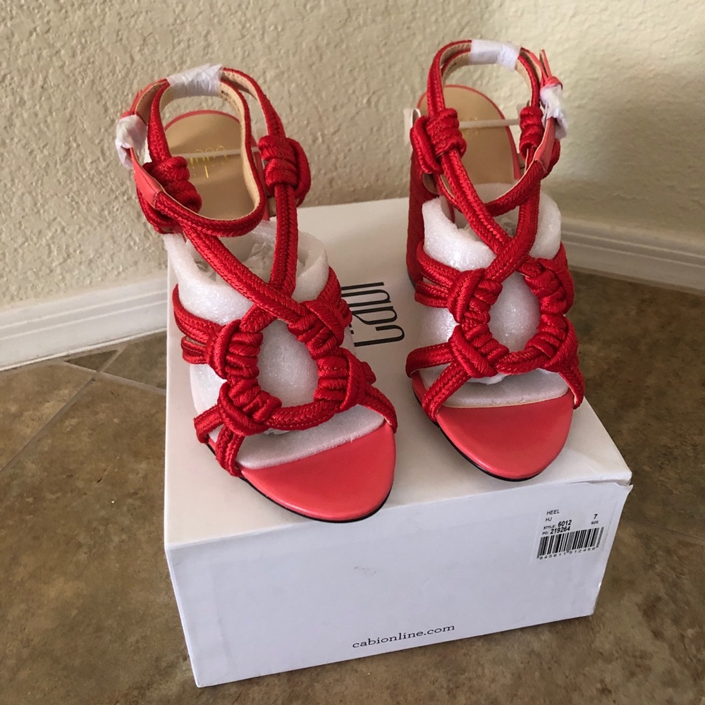 Never been worn Cabi red ankle tiptoe sandals.